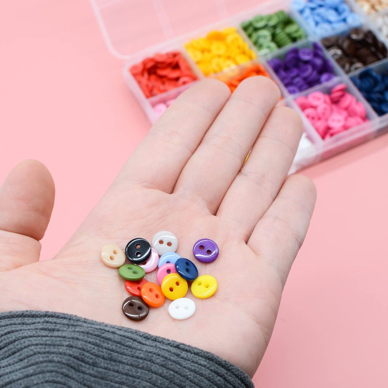 OELFFOW Round 2 Holes Craft Buttons  1125Pcs 0.35 Inch(9mm) Sewing Buttons  15 Colors Resin Buttons  for Sewing Children Sweater DIY Crafts Scrapbooking Children's Manual Project - Image 3
